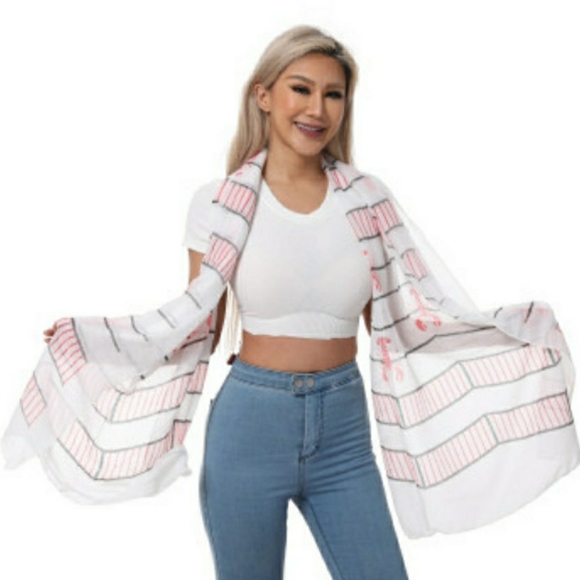 Accessories - White and Pink Striped Scarf